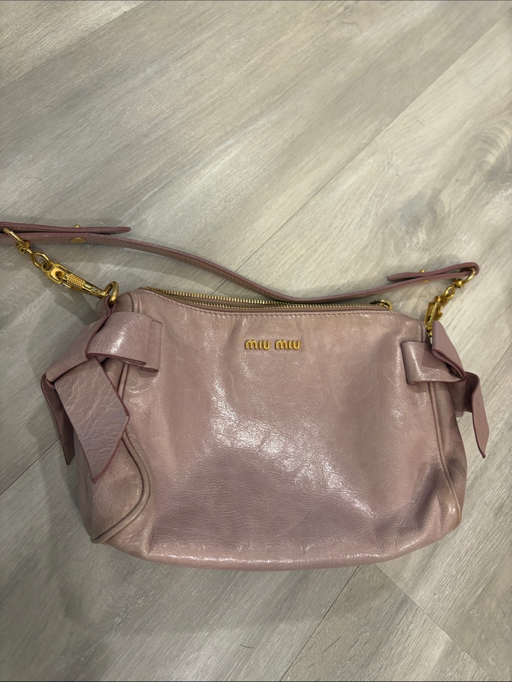 Miu Miu Blush Pink Leather Shoulder Bag with Side Bows